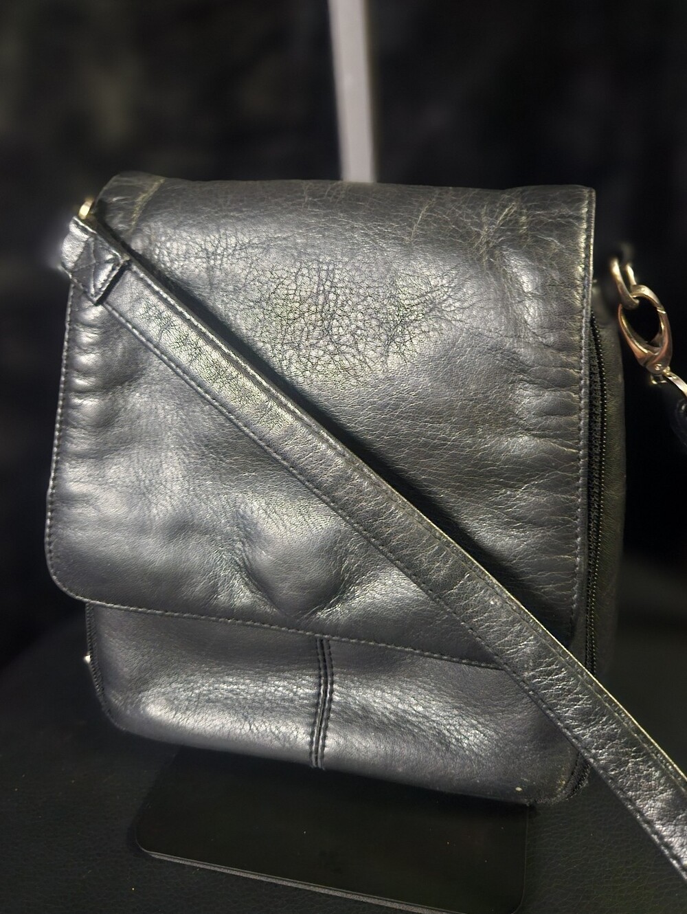 Vintage HOBO International Black Leather Hobo Crossbody Bag